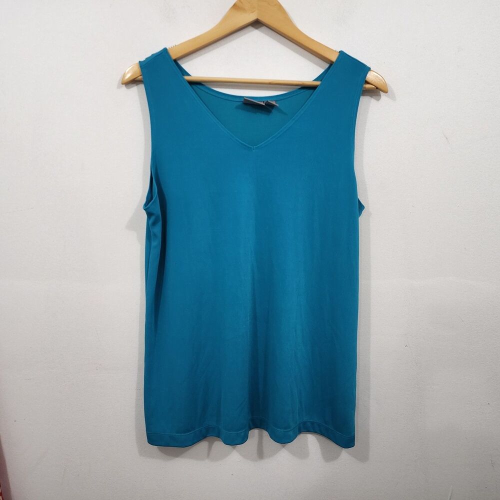 Easywear Chico's V-neck Tank Turquoise blue Stretch Sleeveless Crepe Knit L 12